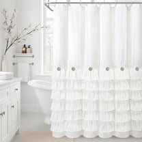 Ruffle Farmhouse Shower Curtain, White Vintage Shower Curtains for Bathroom Fabric Cute Rustic Cloth, 72" W X 72" L Inch