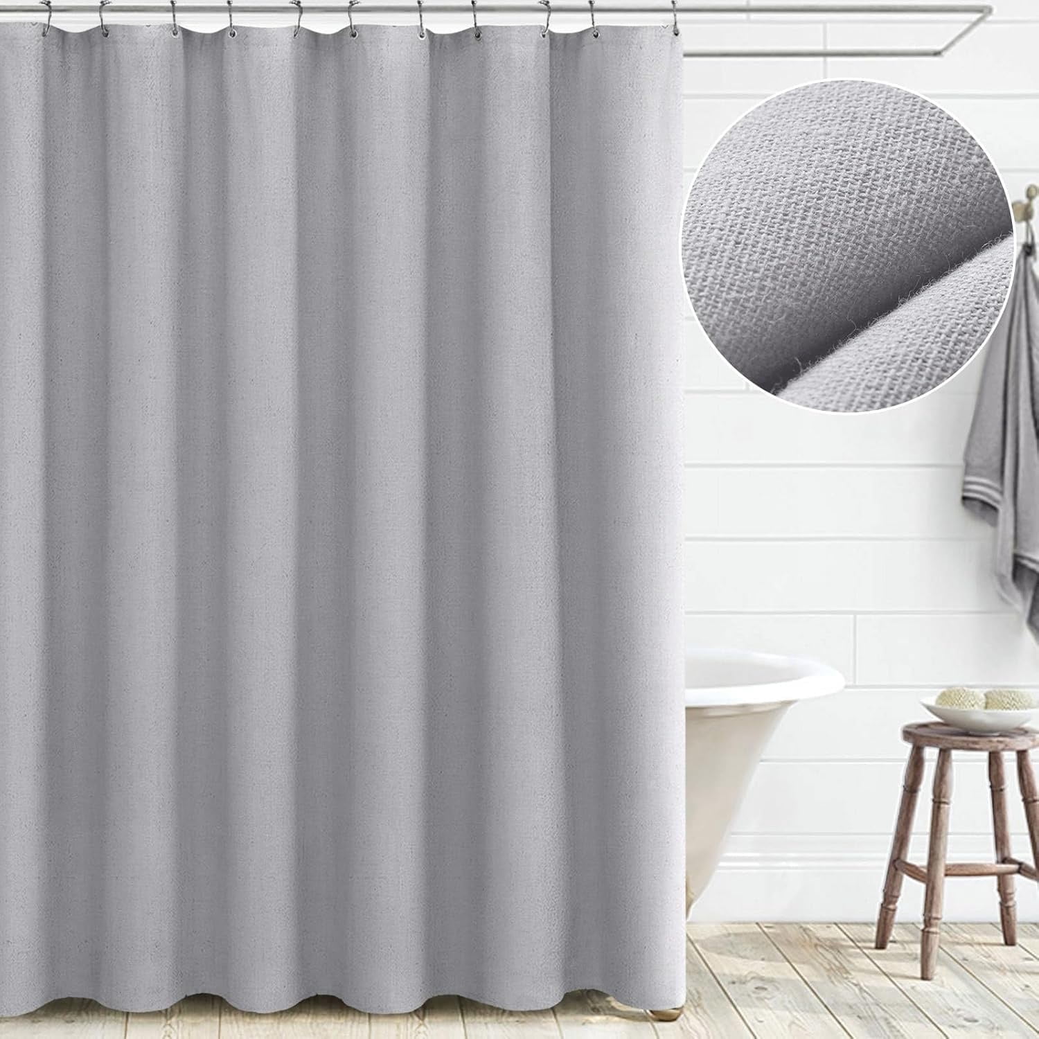 Light Gray Shower Curtains for Bathroom Natural Cotton Cloth Fabric