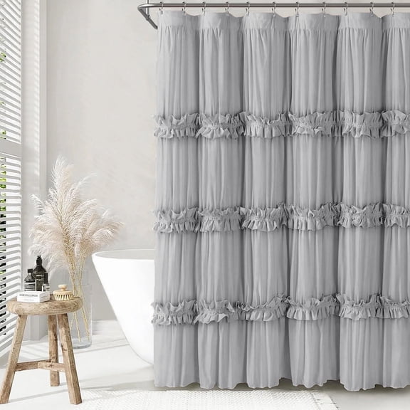 Psoiuetr Ruffle Vintage Shower Curtain Boho Farmhouse Shower Curtain for Bathroom Gray 72" L x 72" W
