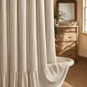 Boho Farmhouse Shower Curtain with Ruffle Hem, Linen Textured White Shower Curtains for Bathroom Vintage Rustic Fabric,