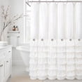 thumbnail image 1 of Ruffle Farmhouse Shower Curtain, White Vintage Shower Curtains for Bathroom Fabric Cute Rustic Cloth, 72" W X 72" L Inch, 1 of 6