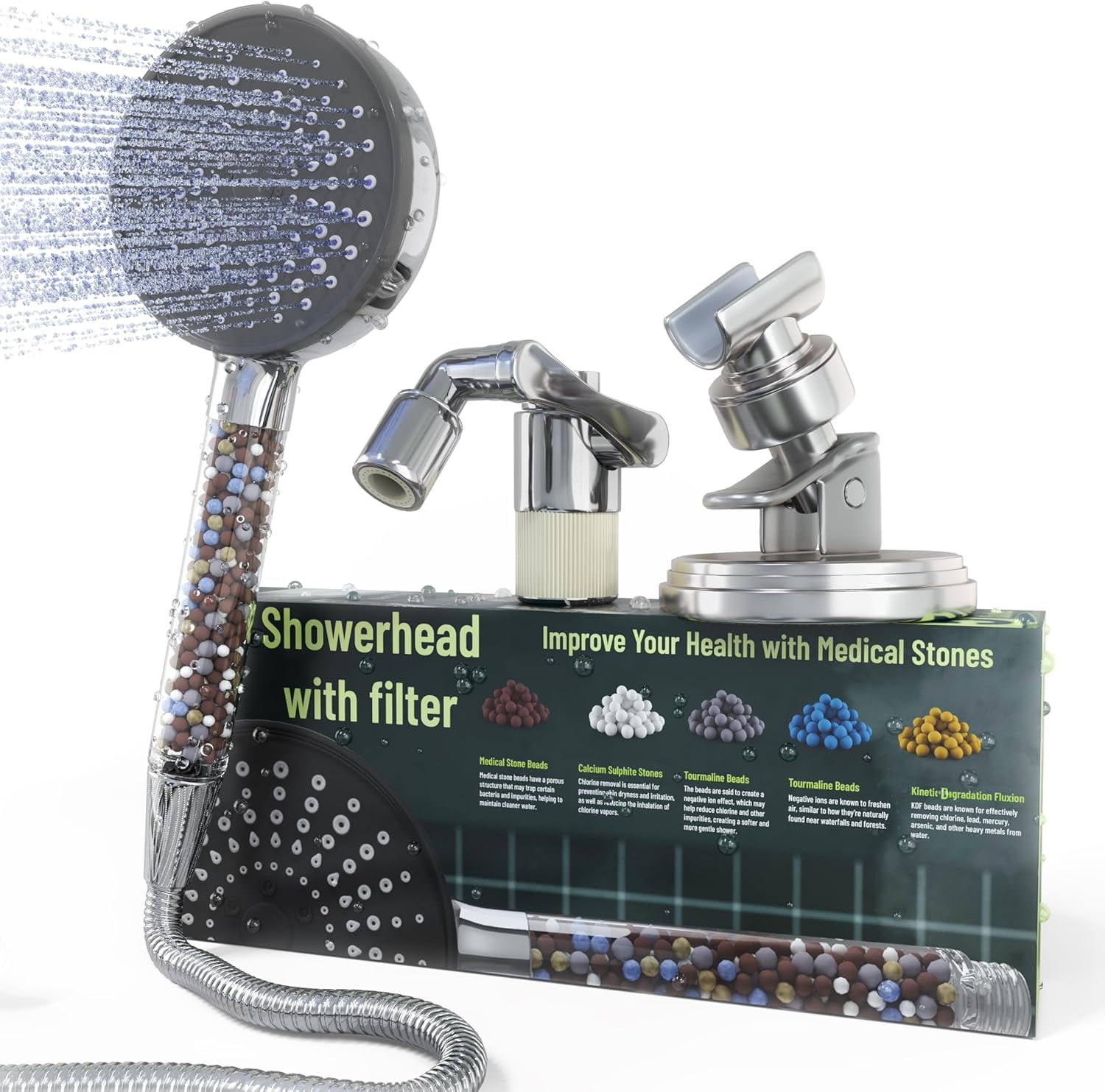 shower head with Adjustable holder, High Pressure 5 Spray Mode ...