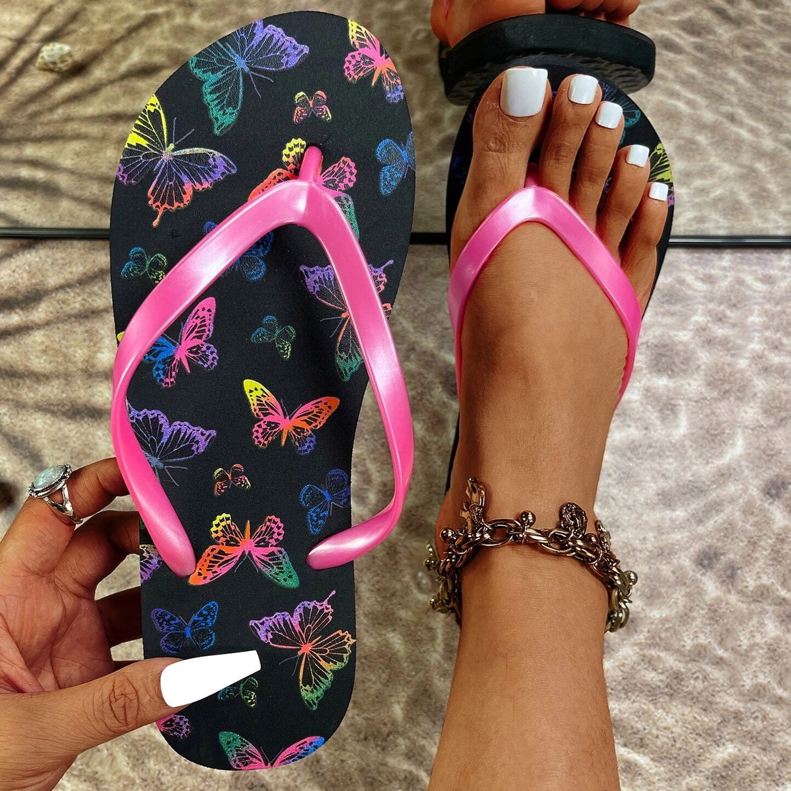 shpwfbe shoes for women slippers solid color flip flops flat flip flops ...