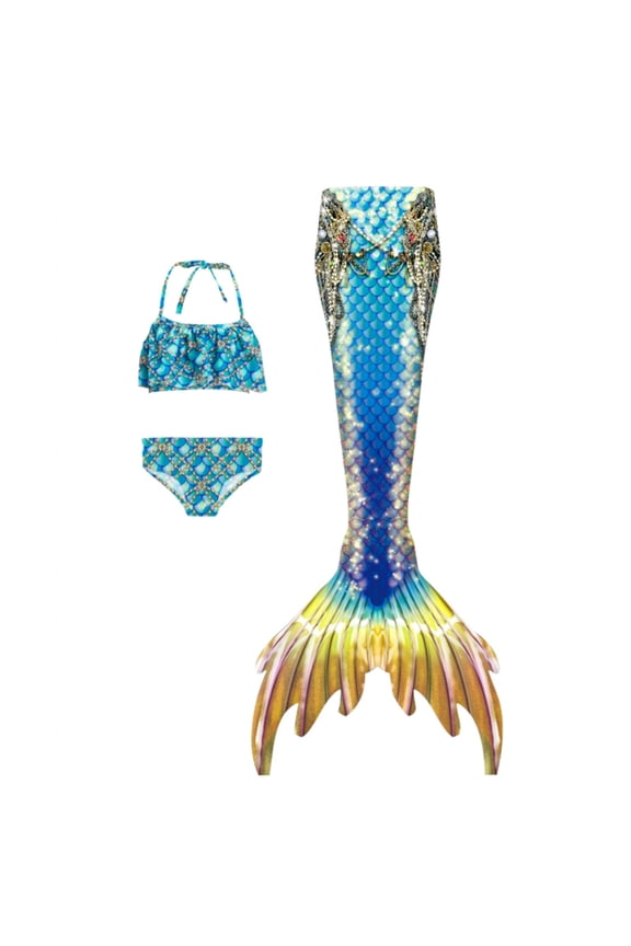 3pcs Girls Swimsuit Mermaid Tail for Swimming Bathing suit Swimwear for girls 4-9 Years