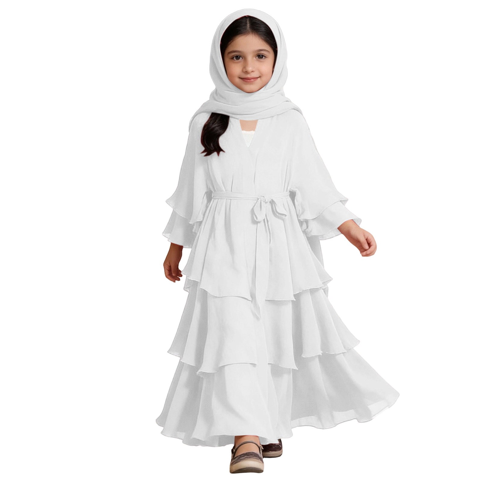 Lay Red Robe shqvo Abayas Dress for Girls Dress with Hijab and Belt Layered Islam ...