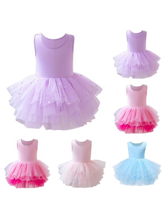 Ballet Leotards for Girls Toddler Kids Dance Dress Sleeveless Back Bow Sequin Tutu Skirt One-piece Dancewear