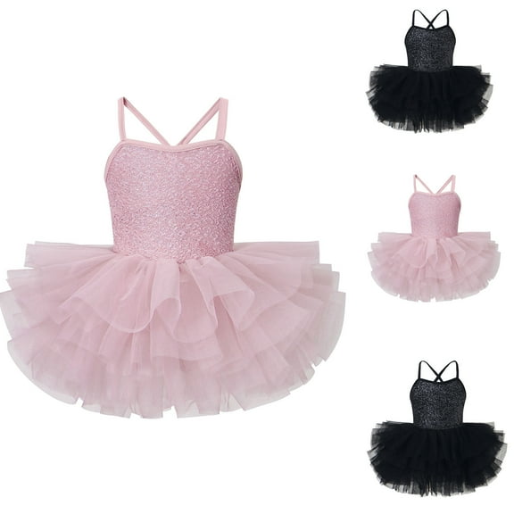 shqvo Ballet Leotards for Girls Toddler Kids Dance Dress Sleeveless Back Bow Sequin Tutu Skirt One-piece Dancewear