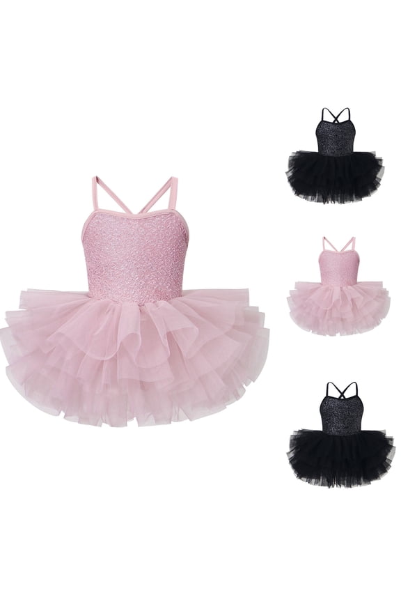 Ballet Leotards for Girls Toddler Kids Dance Dress Sleeveless Back Bow Sequin Tutu Skirt One-piece Dancewear