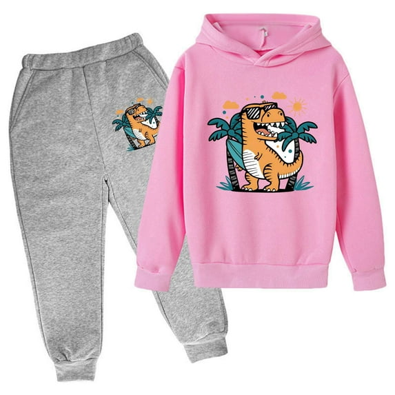 shqvo Big Girls 2 Piece Sport Outfit Cute Dinosaur Knot Print Pullover Sport Sweatsuits Hoodie Sweatpants Outfits Hoodies Tracksuits for Toddlers Children