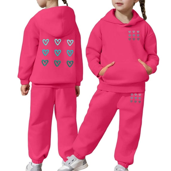 shqvo Big Girls 2 Piece Sport Outfit Heart Print Pullover Sport Sweatsuits Hoodie Sweatpants Outfits Hoodies Tracksuits for Toddlers Children Teens