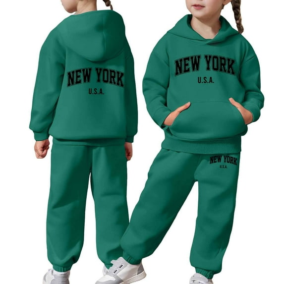 shqvo Big Girls 2 Piece Sport Outfit New York Letter Print Pullover Sport Sweatsuits Hoodie Sweatpants Outfits Hoodies Tracksuits for Toddlers Children