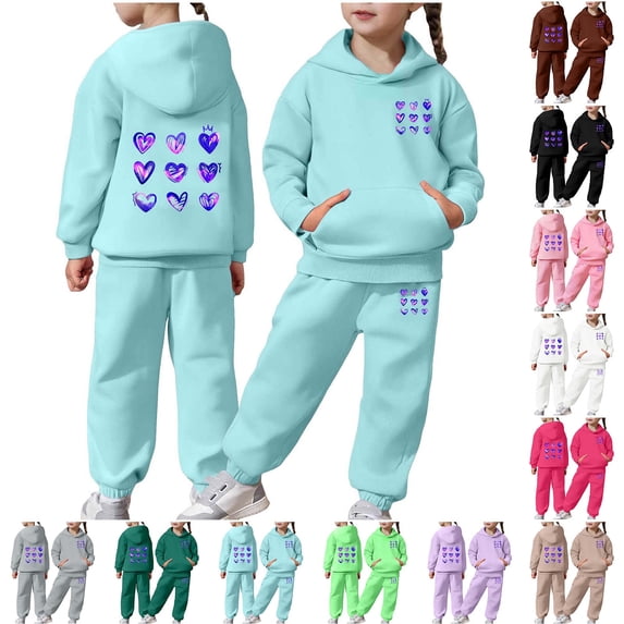 shqvo Big Girls Boys 2 Piece Outfit Heart/Letter/Bow Print Pullover ...