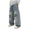 thumbnail image 1 of shqvo Boy Jeans Size 14-16 High Waisted Vintage Straight Leg Baggy Denim Pants Boys Lightweight Soft Comfy Fashion Trousers Streetwear with Pockets Blue 8-9 Years, 1 of 9