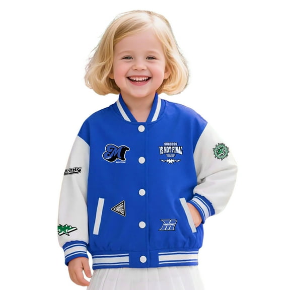 shqvo Boys Baseball Jacket Letter and Patter Print Knit Cardigan Coat For Toddler Kids Comfortable Soft Casual Outerwear Lightweight Stylish Spring Fall Winter