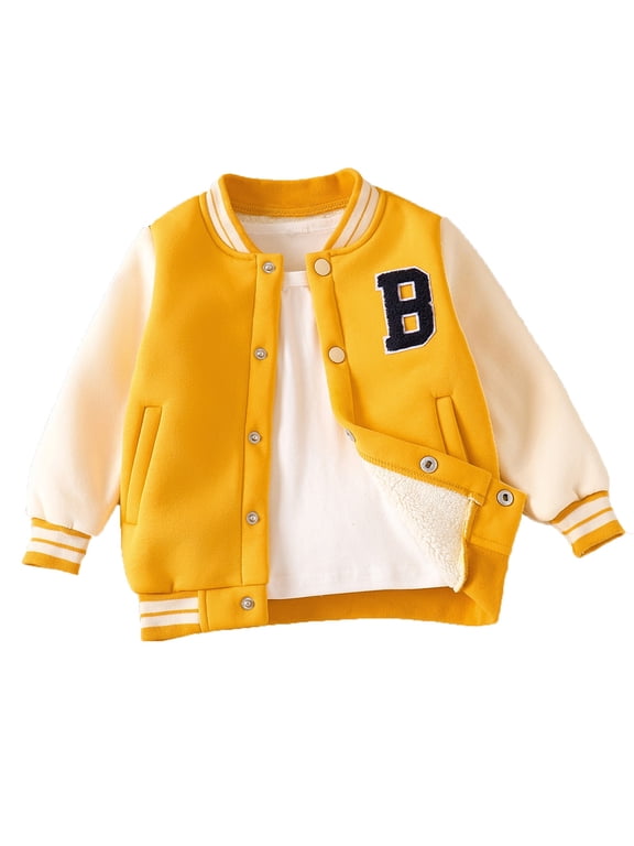 Boys Baseball Jacket Windbreaker Winter Warm Coat Casual Outerwear with Pockets Boys Winter Jacket for Toddler Children Youth