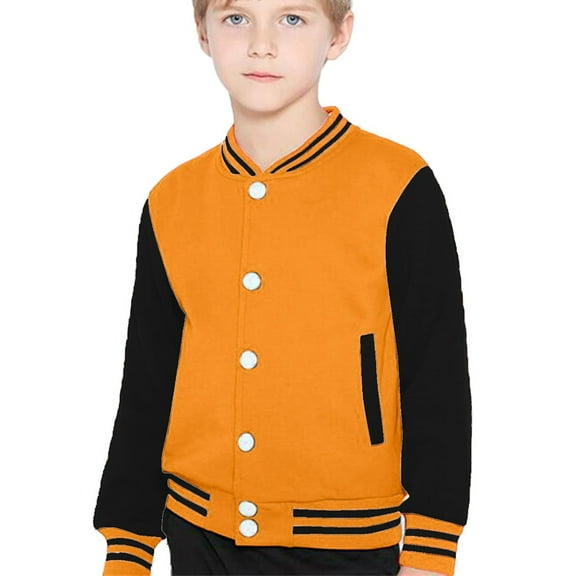 shqvo Boys Baseball Plain Spliced Knit Cardigan Coat For Toddler Kids Comfortable Soft Casual Outerwear Lightweight Stylish Spring Fall Winter