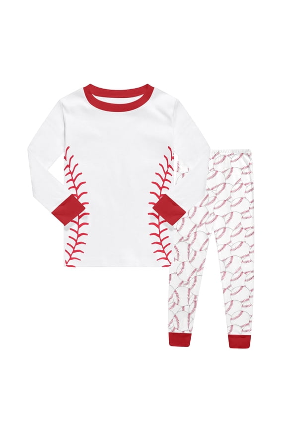 Boys Baseball Print Long Sleeve Pajama Set Snug Fit Sleepwear for Kids Soft Casual Pjs Outfit