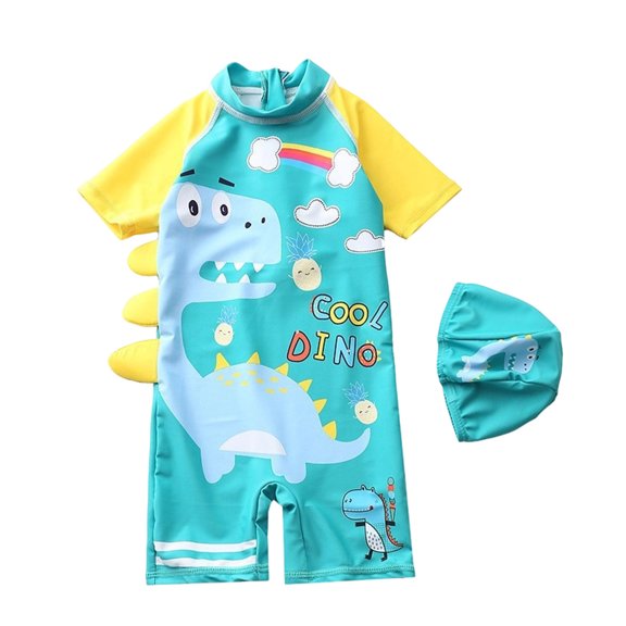 shqvo Boys Dinosaur Swimsuit Set One Piece Swimsuits   Swim Caps Summer Toddler Swimming Suit Kids Rash Guards Bathing Suits Beach Clothes 2-Piece Sets