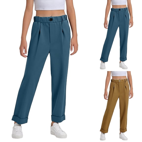 shqvo Boys Dress Pants, Girls Uniform Pants, Elastic Waist Stretchy Pants with Pockets School Uniform Pants Casual Straight Pants Back To School Suit Pants