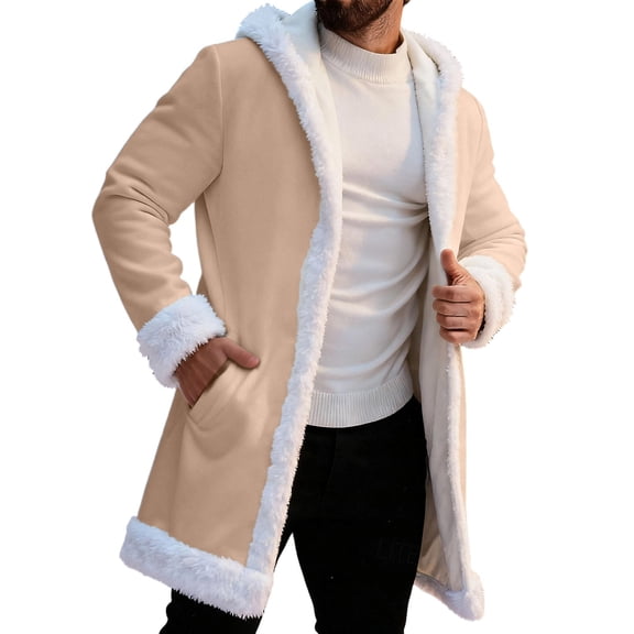 shqvo Christmas Cardigan Santa Jacket Coat for Men Hoodies Claus Adult Suit Outfit Party Sherpa Lined Long