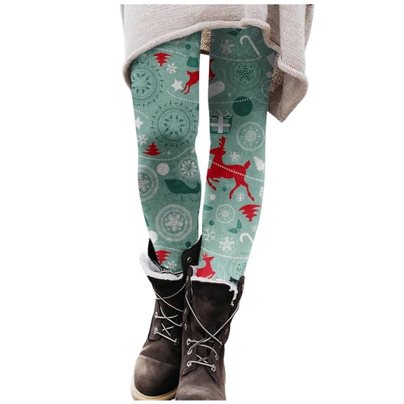 shqvo Christmas Leggings for Women Casual Fashion Xmas Santa Printed Sports Tight Full Length Yoga Pants Soft Stretchy Tummy Control Legging Relax Fit Wear