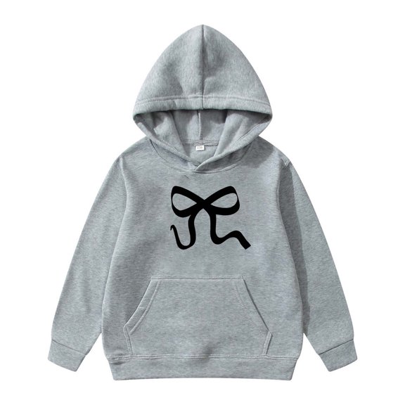 shqvo Cute Hoodies for Teen Girls Bow Print Hooded Sweatshirt Blouse with Pockets Pullover Top Fall Clothes for Girl 3-14 Years
