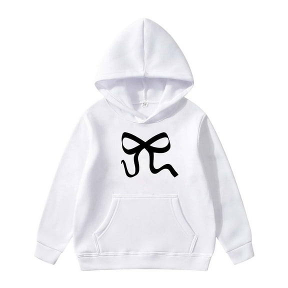shqvo Cute Hoodies for Teen Girls Bow Print Hooded Sweatshirt Blouse with Pockets Pullover Top Fall Clothes for Girl 3-14 Years