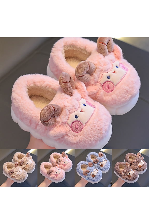 Cute Plush Llama Sheep Slippers Toddler Boys Girls Warm Animal House Slippers Boots Kids Fuzzy Winter Indoor Bedroom Household Home Shoes
