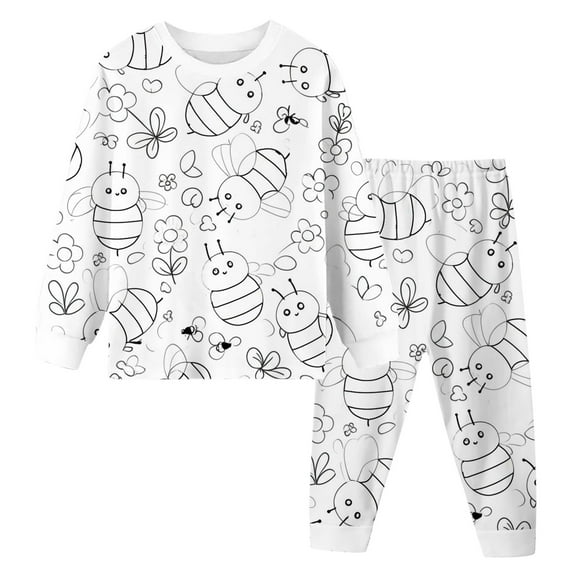 shqvo DIY Hand Painted Kids Pajama Set Coloring Homewear Outfit Interactive Playwear For Children Boys Girls