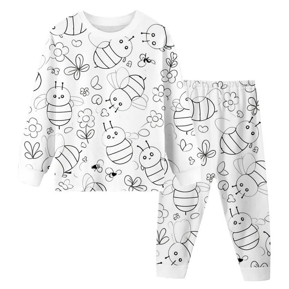 shqvo DIY Hand Painted Kids Pajama Set Coloring Homewear Outfit Interactive Playwear For Children Boys Girls