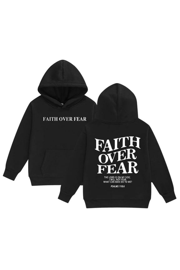 Faith Over Fear Hoodie for Kids Girls Boys Christian Jesus Inspirational Sweatshirts Religious Letter Graphic Pullover Tops Jesus Hoodies