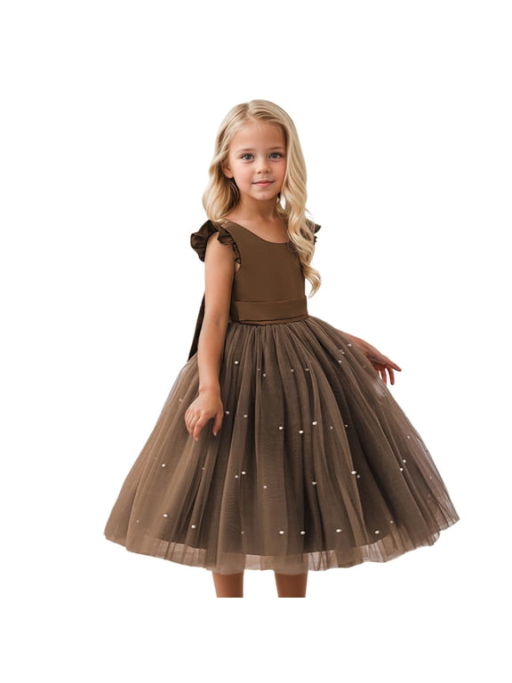 Flower Girl Dress Wedding Guest Ruffle Tulle Satin Party Birthday Princess Dresses Pageant Gown Kids Short