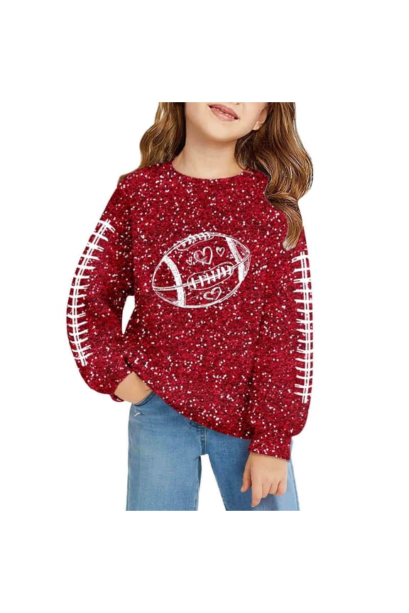 Football Sweatshirts for Girls Sequin Game Day Outfits Vintage Long Sleeve Football Graphic Crewneck Oversized Shirt Pullover 2025