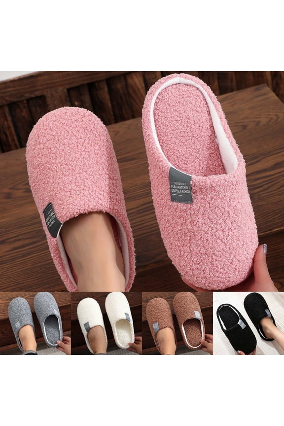Fuzzy -on Slippers for Women, Memory Foam Indoor Outdoor Warm Soft Lightweight Plush Terry Knit Clog Flip Flop House Shoes