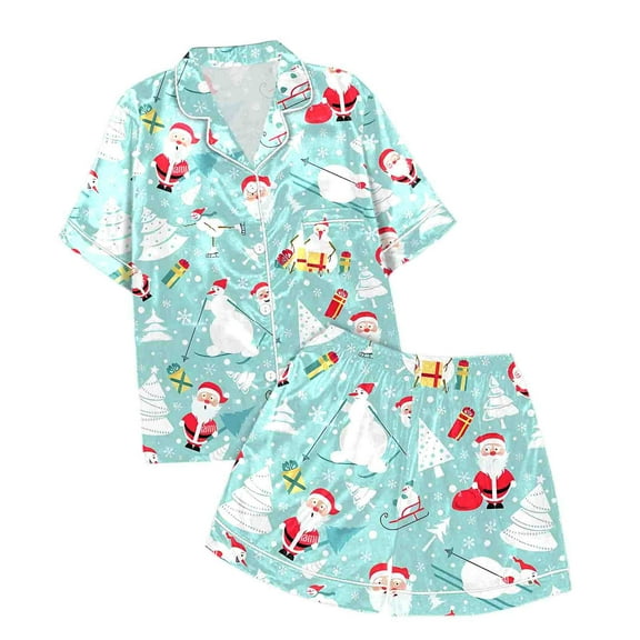 shqvo Girl Outfits Size 7 Snowman Print Short Sleeve Button-Down Relaxed Fit Toddler Kids Little Girl Nightgown Gift Loungewear Clothes Set