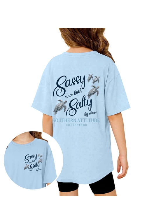 Girl Tops Size 14-16 Relaxed Fit Classic Neck Summer Cute Graphic Tee Short-Sleeve T-Shirt for Girls Basic Pullover Soft Y2k Tees School Wear Girls Loose Fit Shirt