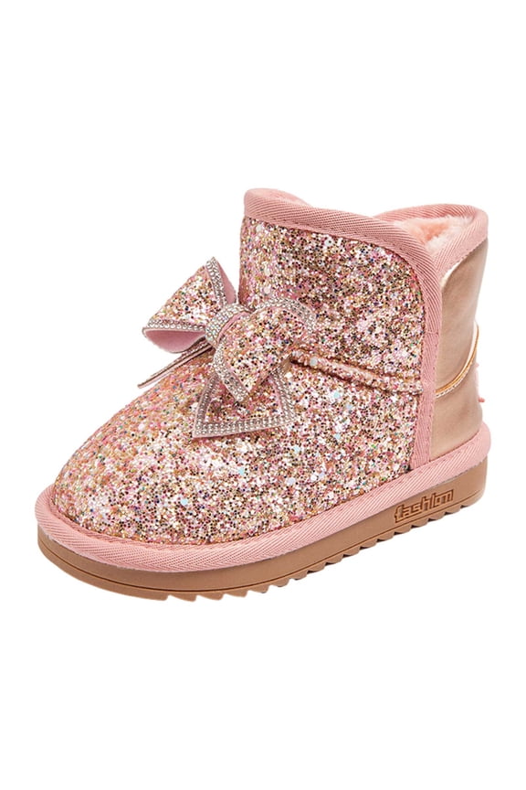 Girl's Ankle Boots Glitter Pull on Short Booties Low Block Heel Short Boots for Little Kids/Big Kid Round Toe Velvet Winter Shoes Comfortable Outwear Shoes