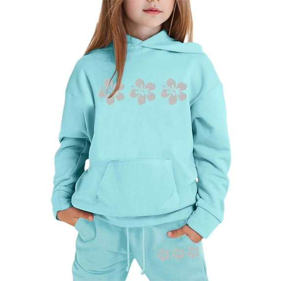 shqvo Girls' Activewear Hooded Sets Size 1-13 Floral Hooded Hoodie and Sweatpant 2 Piece Sweat Suits Long Sleeve Solid Color Kids Sweat Set Fall Outfits Fall Clothes for Toddler Girls