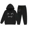 thumbnail image 1 of shqvo Girls' Activewear Hooded Sets Size 2-13 Catrtoon Cat Print Hooded Hoodie and Sweatpant 2 Piece Sweat Suits Long Sleeve Solid Color Kids Sweat Set Fall Outfits Fall Clothes for Toddler Girls, 1 of 7