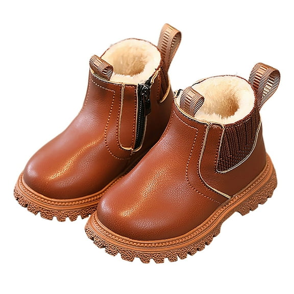 shqvo Girls Ankle Boots Lined Side Zipper Leather Patchwork Booties Winter Fall Waterproof Outdoor Toddlers Shoes