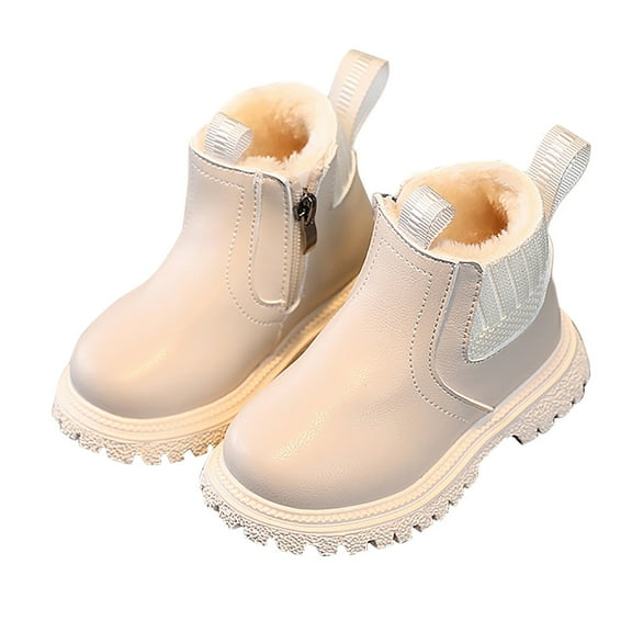 shqvo Girls Ankle Boots Lined Side Zipper Leather Patchwork Booties Winter Fall Waterproof Outdoor Toddlers Shoes