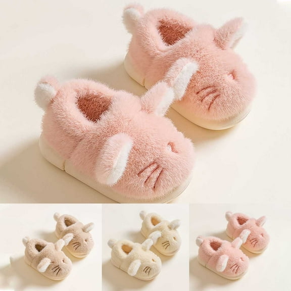 shqvo Girls Cat Slippers Kids Fuzzy Fluffy Cute Wool Indoor House Shoes Animal Cartoon Non Funny Fall Winter Slipper