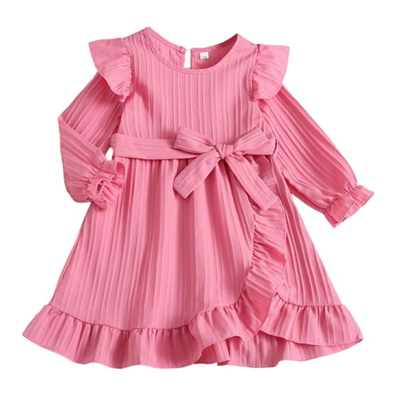 shqvo Girls Dress Fall Winter Party Dress, Girl Long Sleeve Ruffle Smocked Holiday Princess Dresses for Kids Size 3-12T