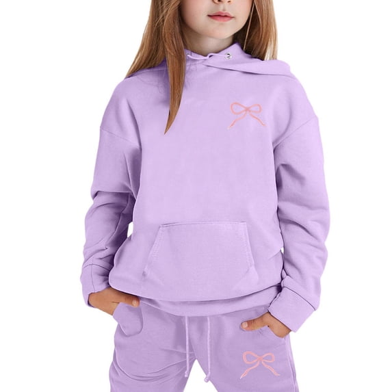 shqvo Girls' Fall Outfits Size10-12 Plain Cute Print Hoodie and Sweatpant 2 Piece Long Sleeve Hooded Sweat Suits Toddlers Sweat Set Fall Outfits Fall Clothes for Toddler Girls