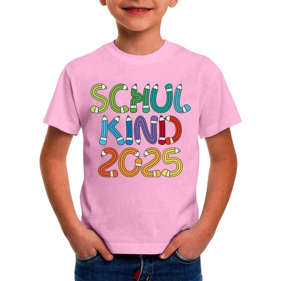 shqvo Girls Long Sleeve Shirts Round Neck Short Sleeve T-Shirt Letter Graphic Print Comfy Durable Boys T-Shirts Toddler Clothes for Boys