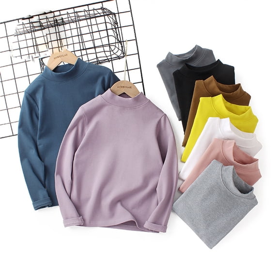 shqvo Girls Long Sleeve Shirts Turtleneck Shirts Solid Color Warm Tee Tops Kids Fall Casual Base Layer Fall Winter Clothes for Boys Girls