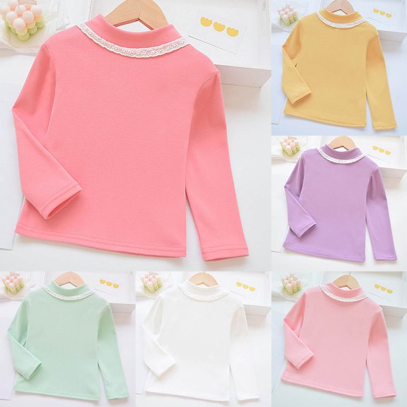 shqvo Girls Long Sleeve Shirts Turtleneck Shirts Solid Color Warm Tee Tops Kids Fall Casual Base Layer Fall Winter Clothes for Boys Girls