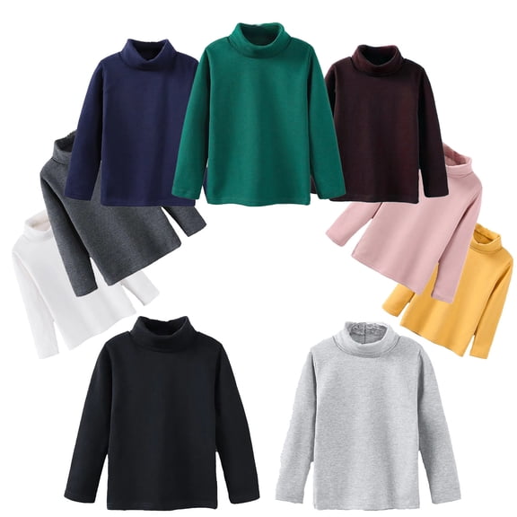 shqvo Girls Long Sleeve Shirts Turtleneck Shirts Solid Color Warm Tee Tops Kids Fall Casual Base Layer Fall Winter Clothes for Boys Girls