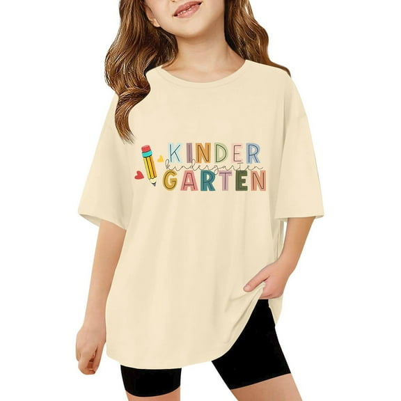 shqvo Girls Shirts Size 14-16 Round Neck Short Sleeve T-Shirt Letter Graphic Print Soft Boys Stretch T-Shirts Baby Girl Summer Clothes