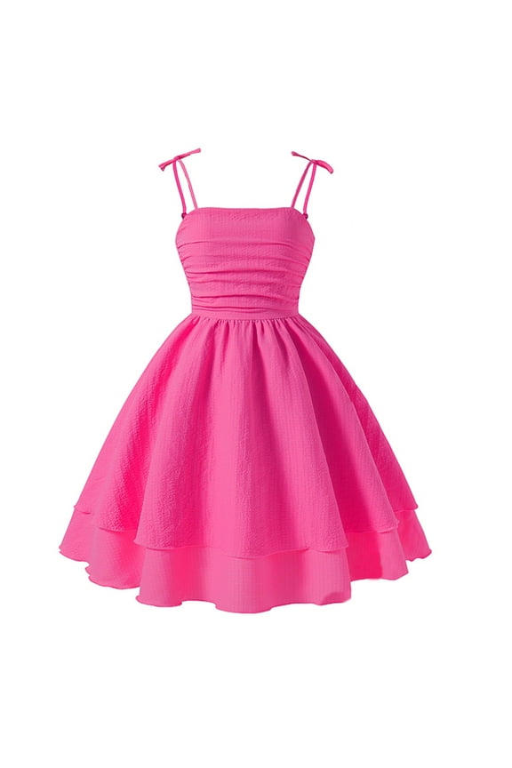 Girls Summer Dresses Spaghetti Straps Ruched A Line Swing Dress Flowy Double Layered Tween Girl Party Dresses Holiday Dresses for Girls 10-37